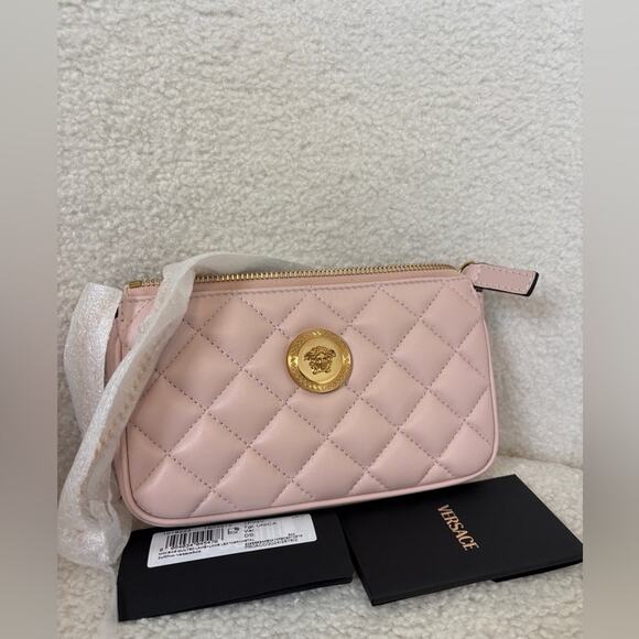 Versace Black and Pink Clutch with Gold Accents - Picture 1 of 5